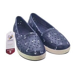 Joybees Eva Navy Anchors Print Espadrille Comfort Shoes Womens Size 9 NWT